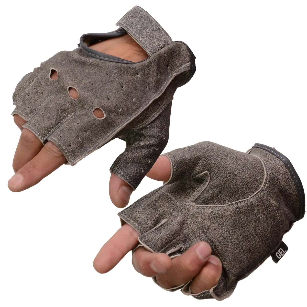 Milwaukee Leather MG7557 Men's Grey Leather Gel Padded Palm Fingerless