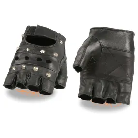 Milwaukee Leather-SH211-Men's Leather Fingerless Glove With Studs and Padded Palms