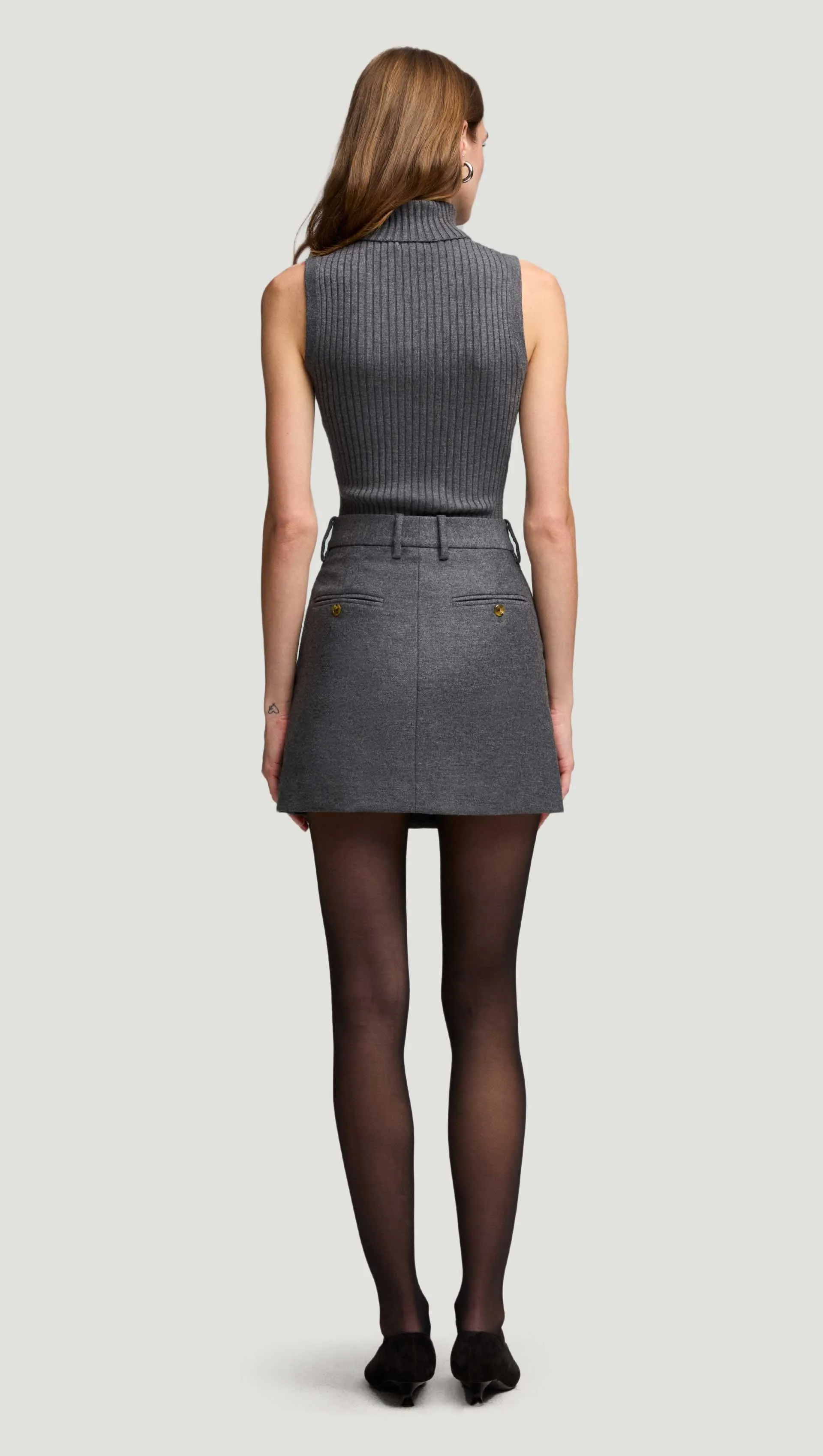 Mini Tailored Skirt in Textured Wool | Grey Melange