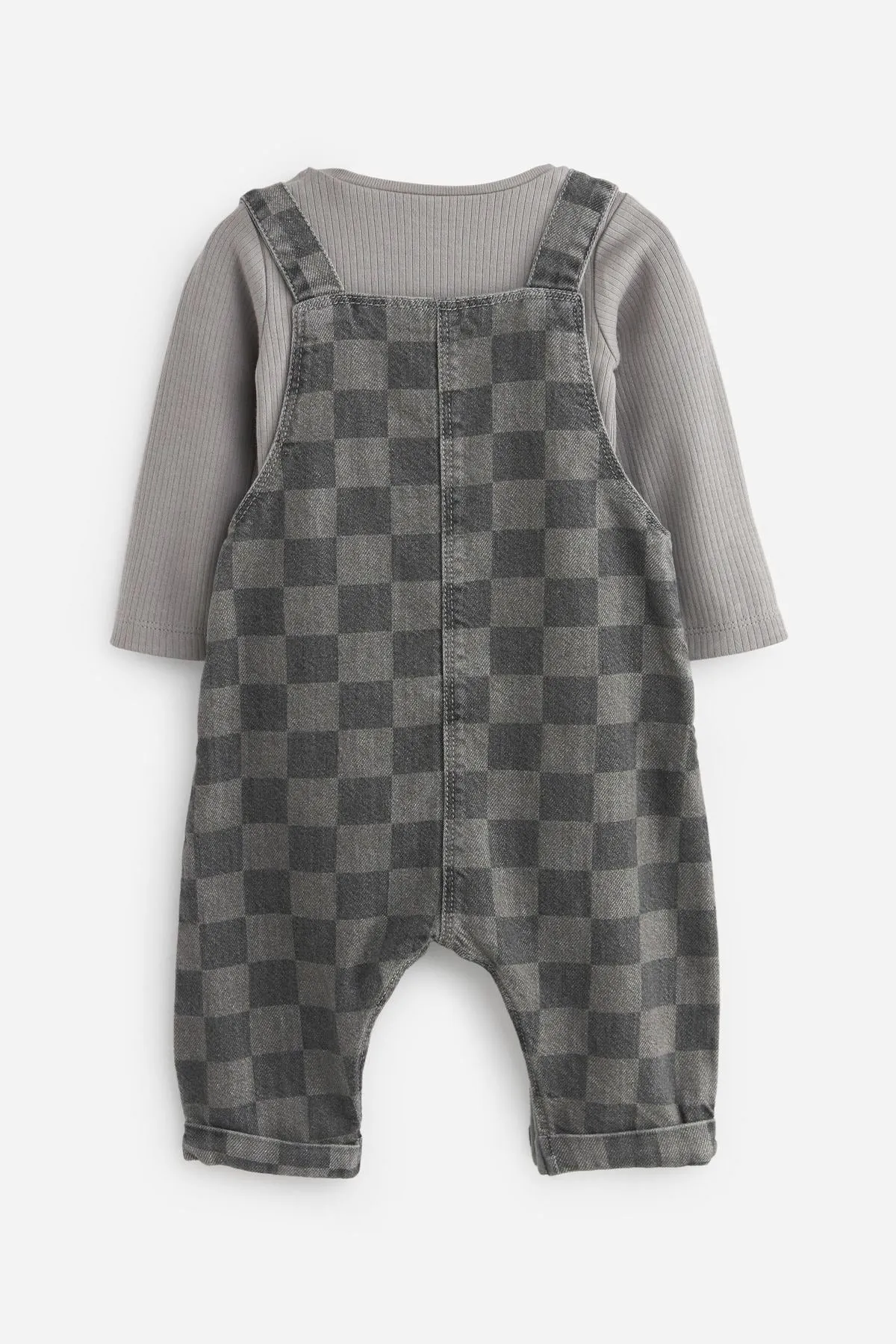 Monochrome Check Baby Denim Dungarees And Bodysuit Set