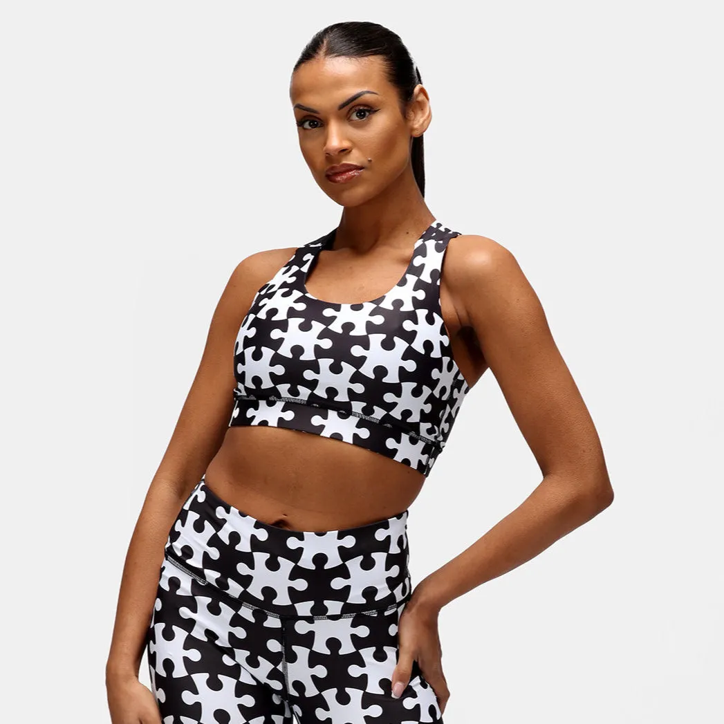 Monochrome Jigsaw Cross Back Bra