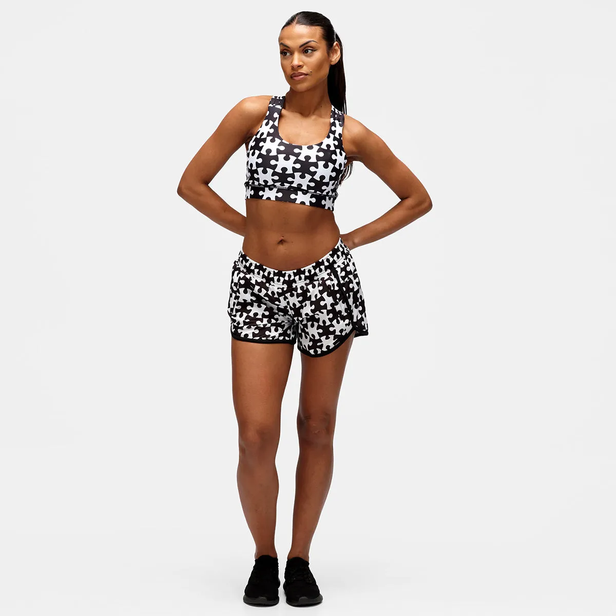 Monochrome Jigsaw Loose Fit Workout Shorts