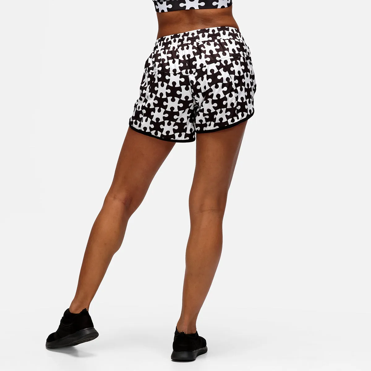 Monochrome Jigsaw Loose Fit Workout Shorts