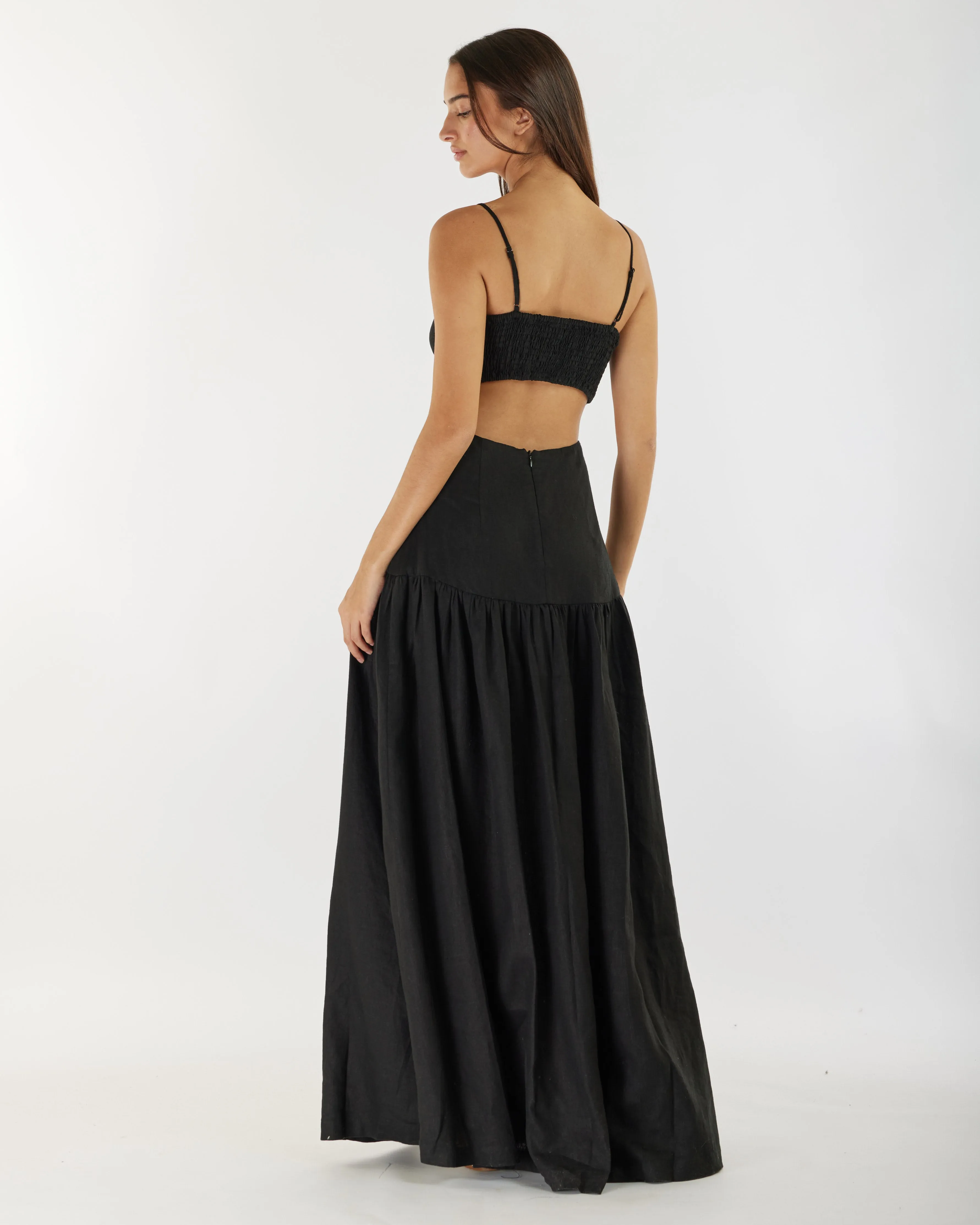 Nathalie Linen Maxi Dress - Black