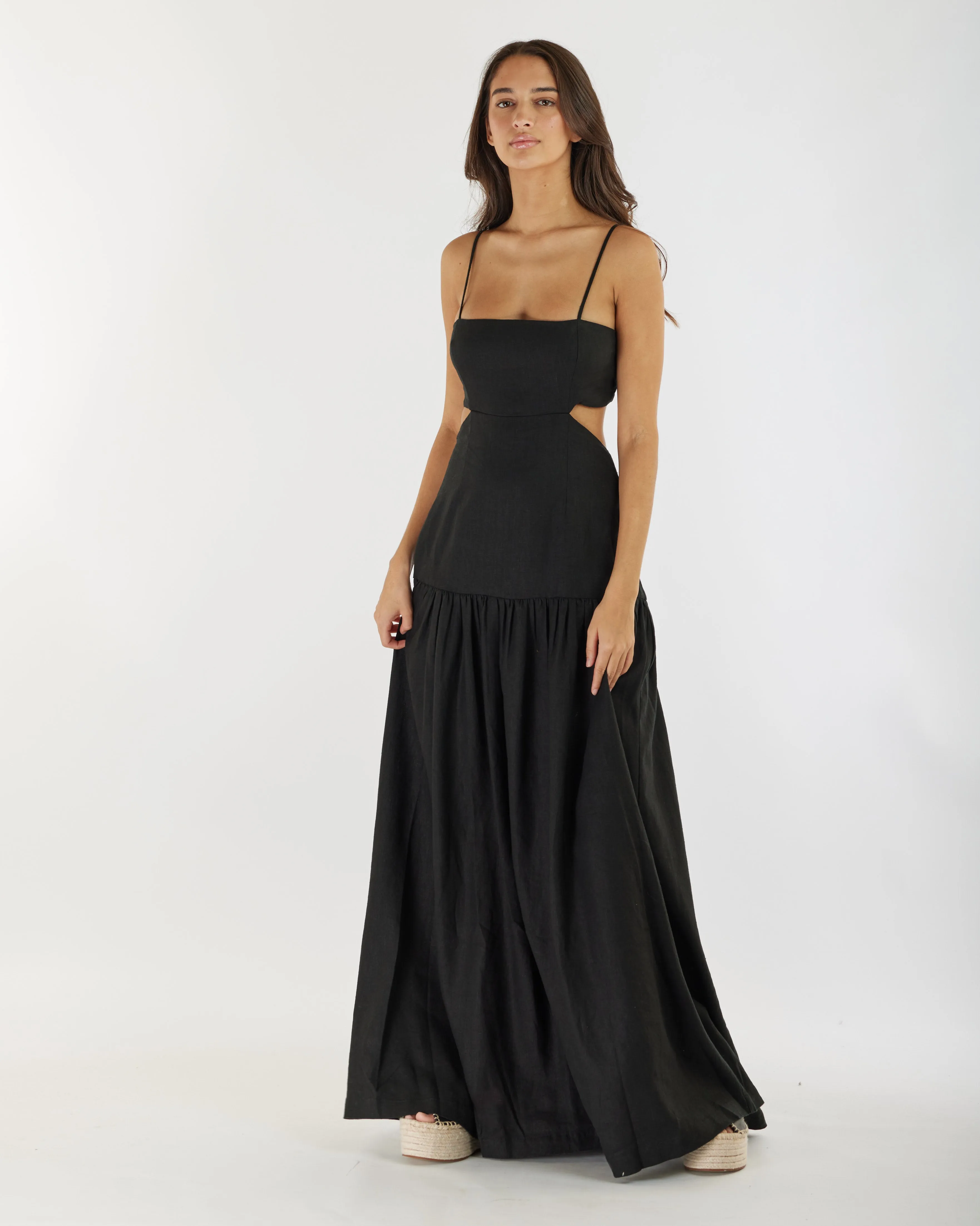 Nathalie Linen Maxi Dress - Black