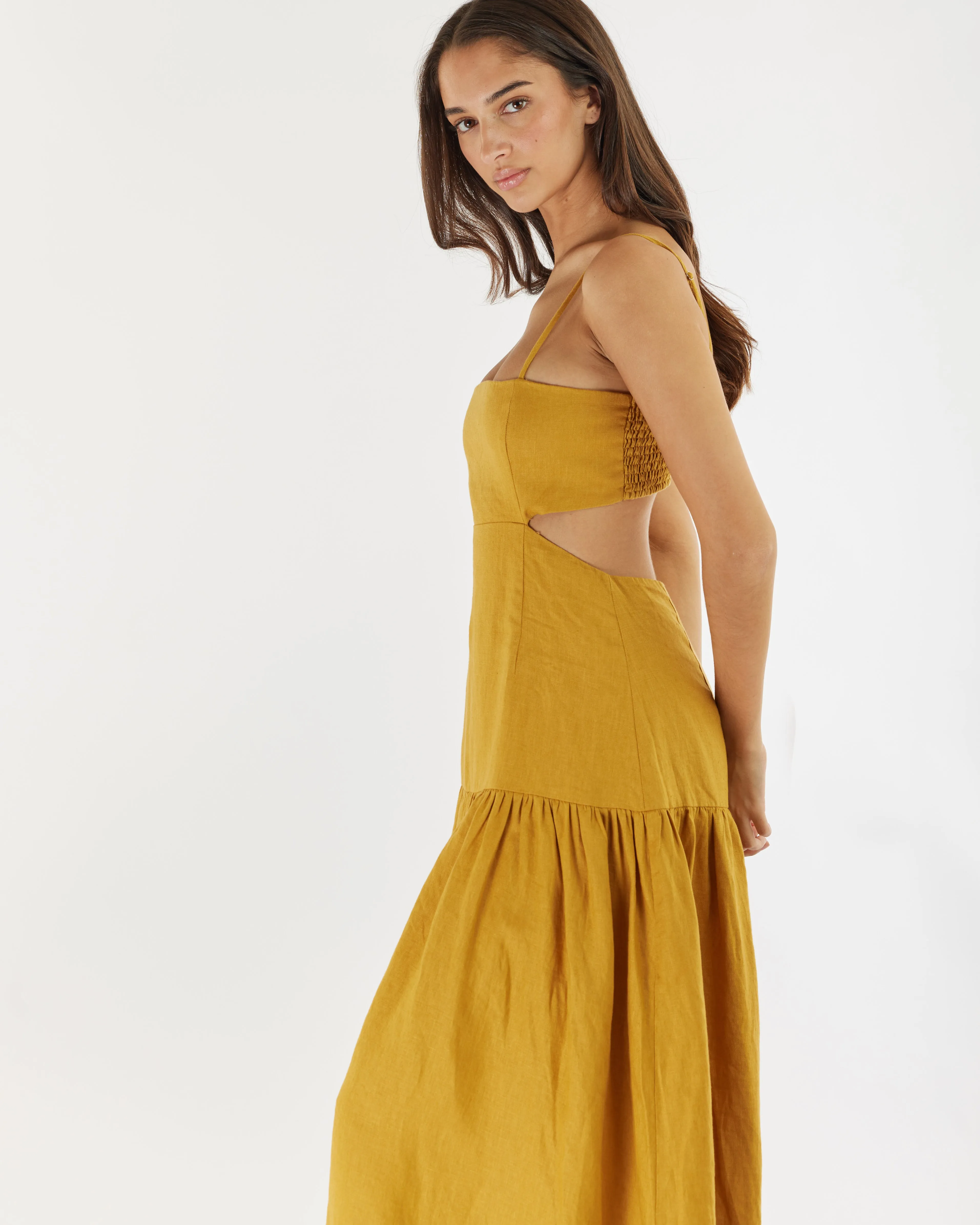 Nathalie Linen Maxi Dress - Mustard