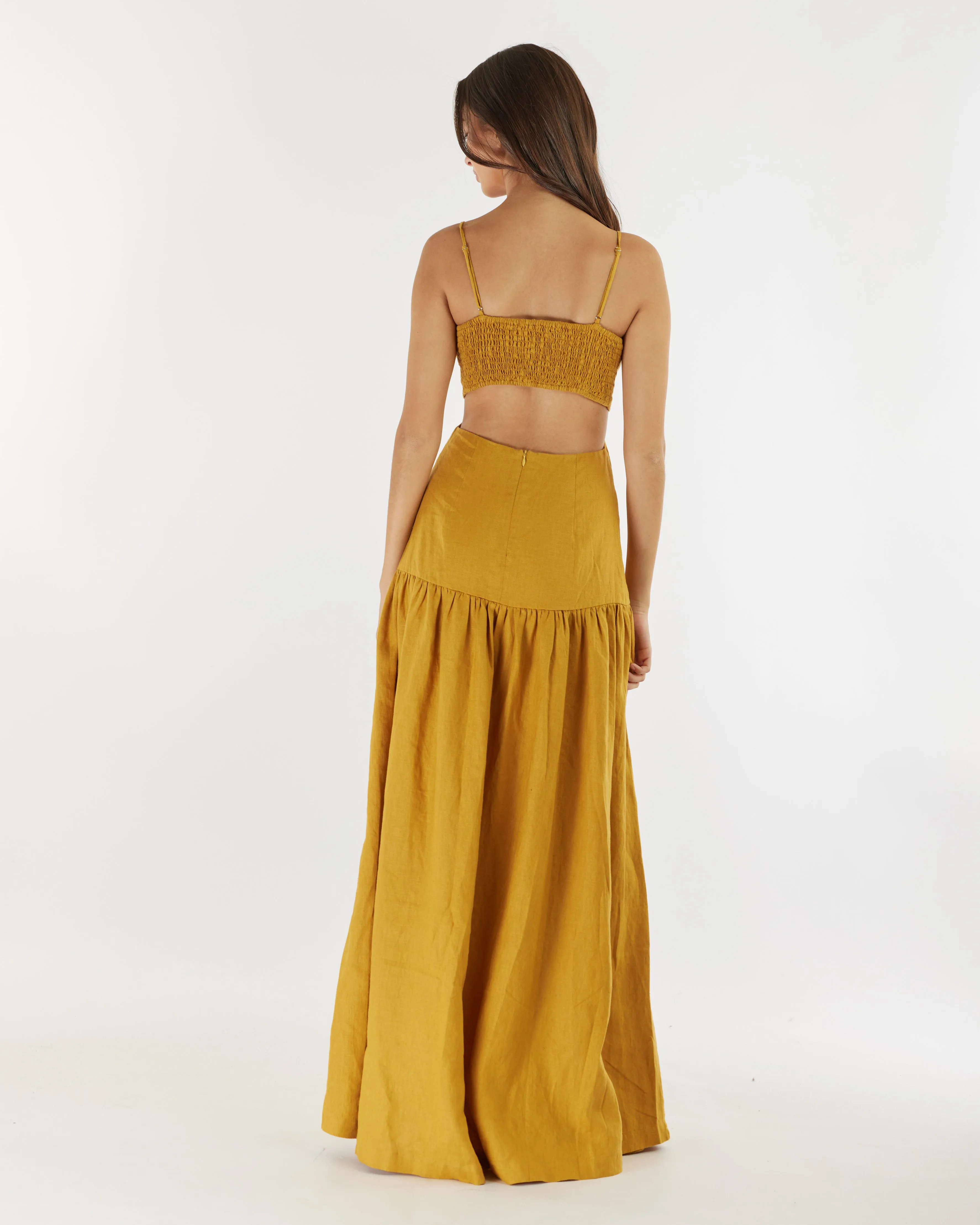 Nathalie Linen Maxi Dress - Mustard