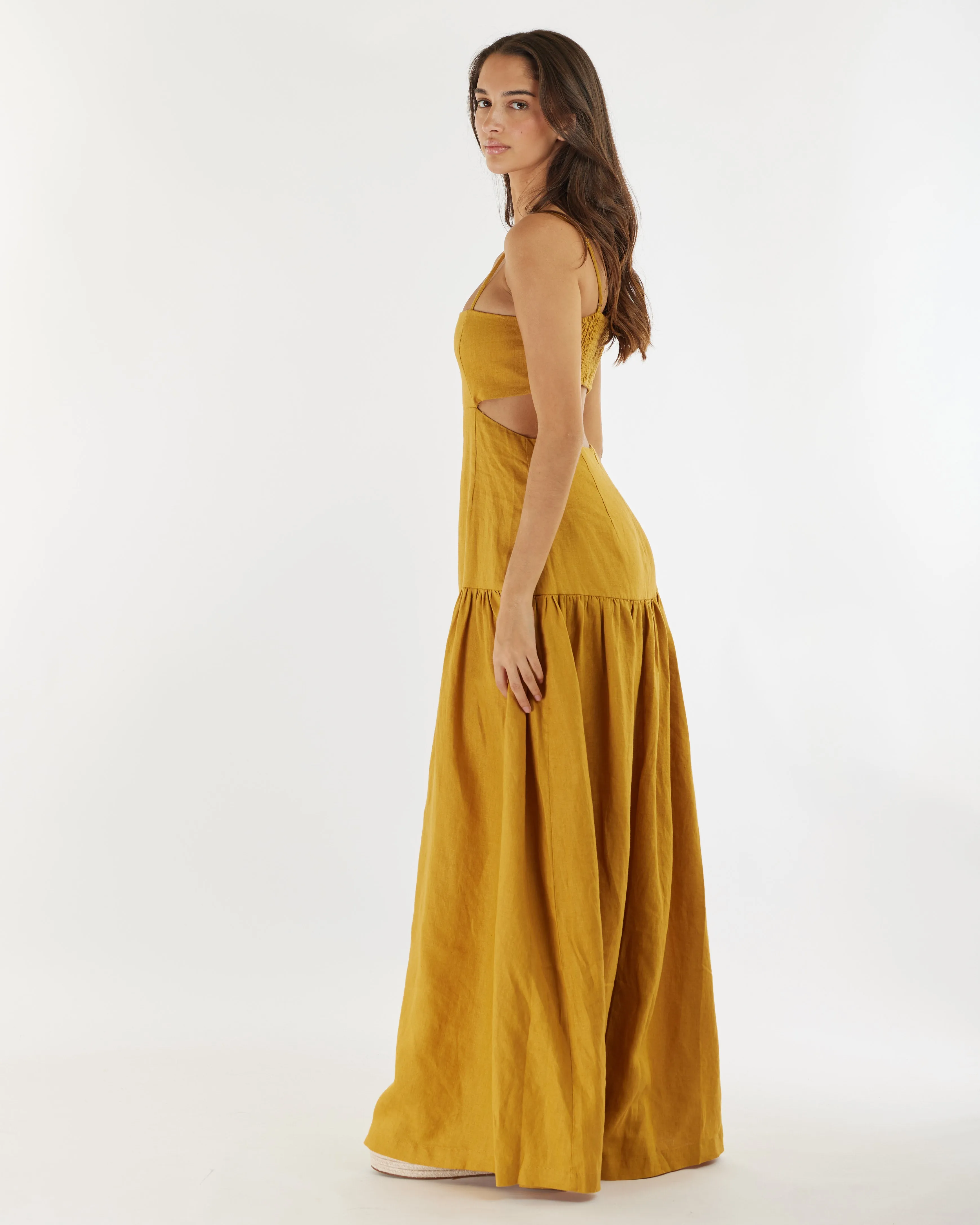 Nathalie Linen Maxi Dress - Mustard