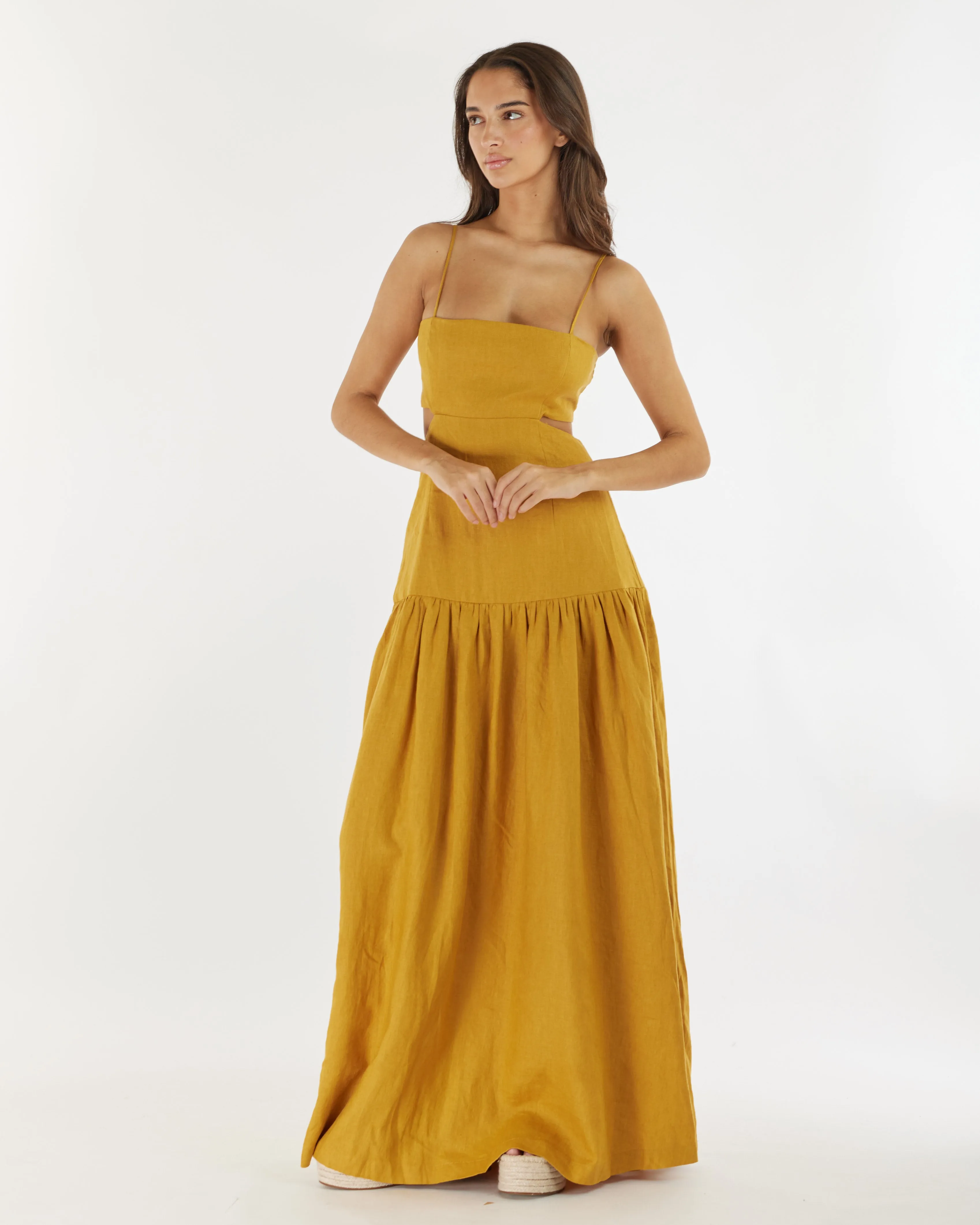 Nathalie Linen Maxi Dress - Mustard