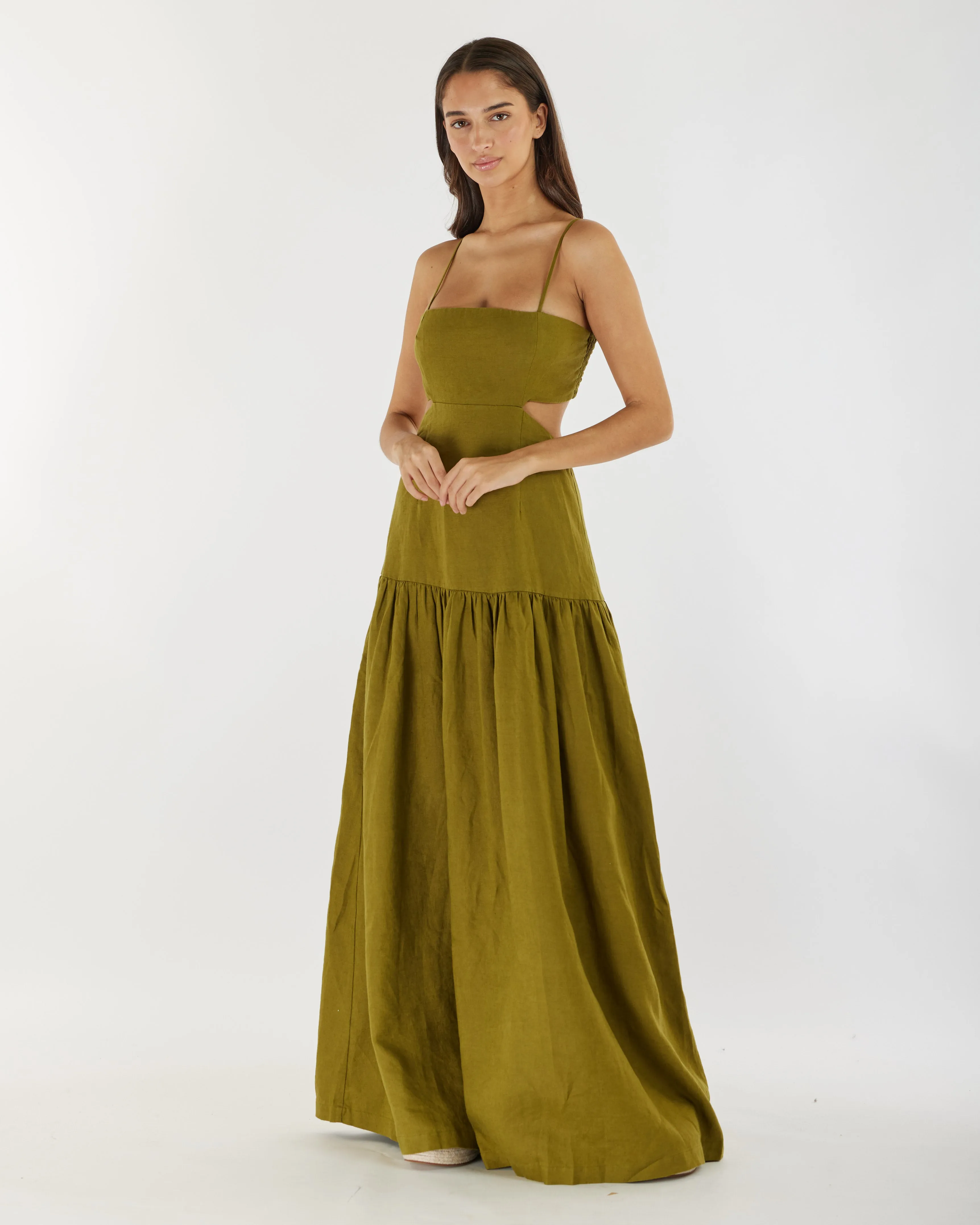 Nathalie Linen Maxi Dress - Olive