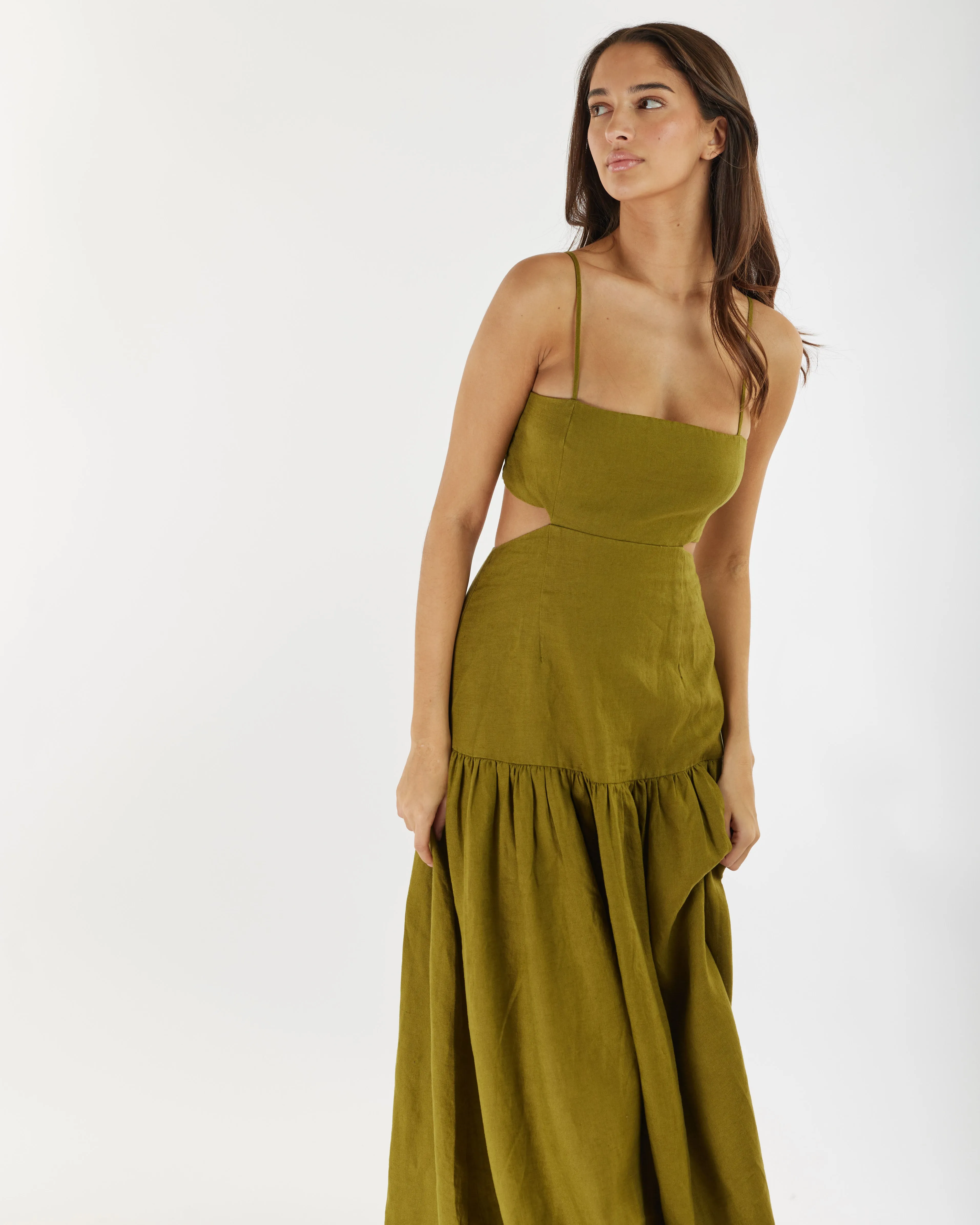 Nathalie Linen Maxi Dress - Olive