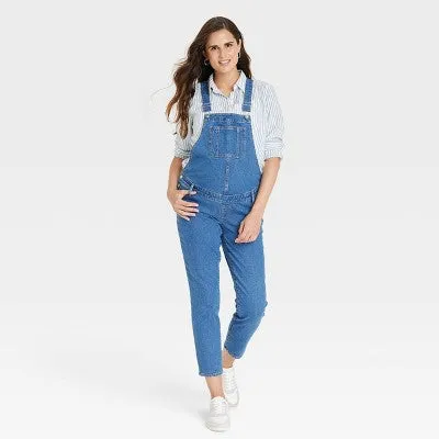 New - Denim Overalls Maternity Jumpsuit - Isabel Maternity by Ingrid & Isabel Medium Wash 10