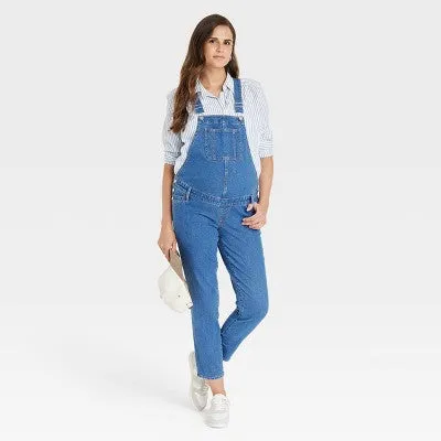 New - Denim Overalls Maternity Jumpsuit - Isabel Maternity by Ingrid & Isabel Medium Wash 12