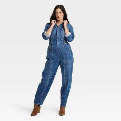 New - Women's Long Sleeve Denim Jumpsuit - Universal Thread Washed