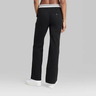 New - Women's Mid-Rise Foldover Straight Chino Pants - Wild Fable Black 00