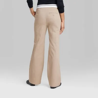 New - Women's Mid-Rise Foldover Straight Chino Pants - Wild Fable Light Taupe 10