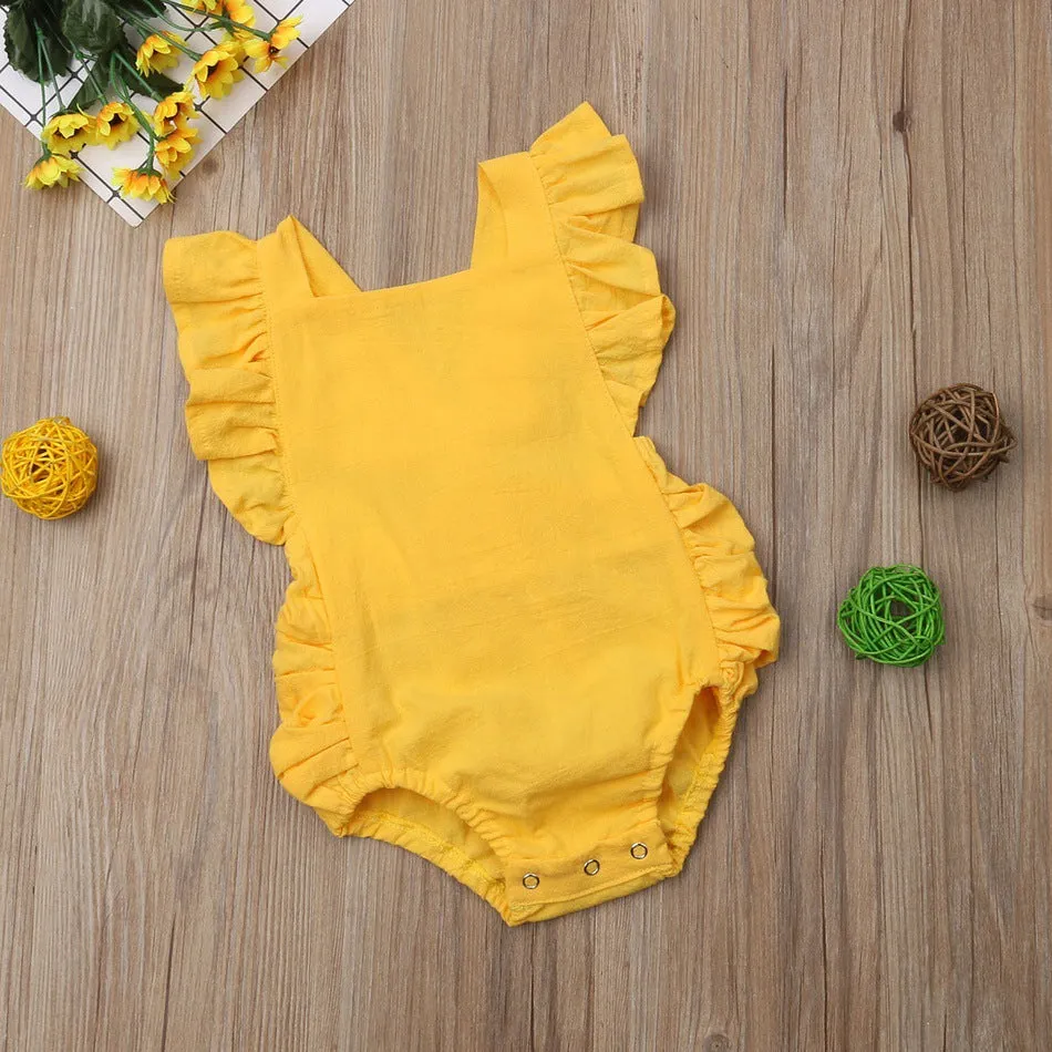 Newborn Baby Girl Ruffled Solid Color Sleeveless Backless Romper Jumpsuit Outfit Sunsuit