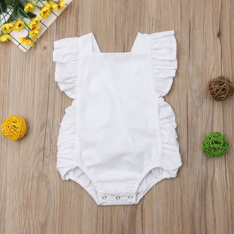 Newborn Baby Girl Ruffled Solid Color Sleeveless Backless Romper Jumpsuit Outfit Sunsuit