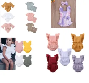 Newborn Baby Girl Ruffled Solid Color Sleeveless Backless Romper Jumpsuit Outfit Sunsuit