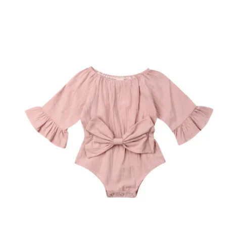 Newborn Baby Girl Ruffled Solid Color Sleeveless Backless Romper Jumpsuit Outfit Sunsuit