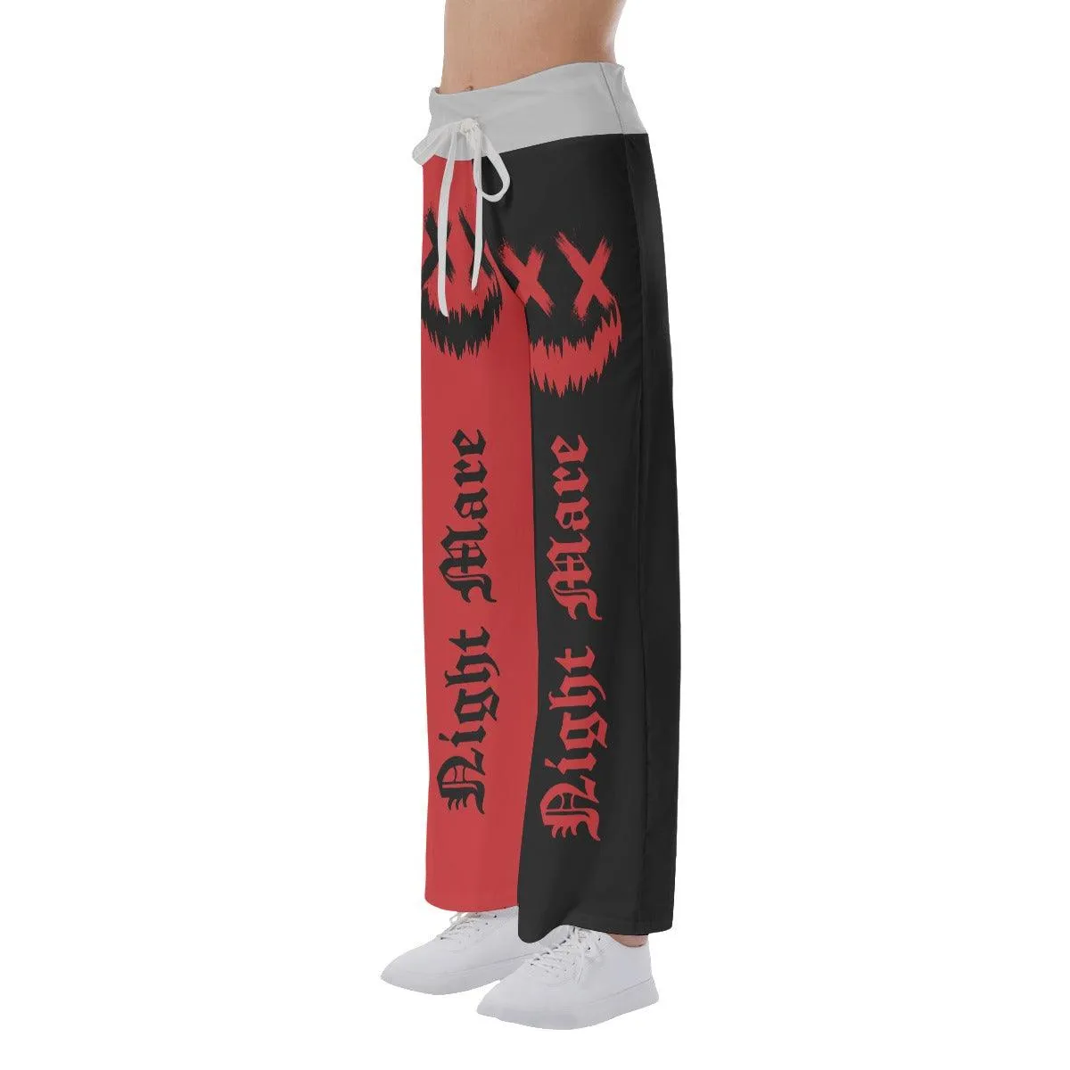 Nightmare Face Smile Half Red Black High-waisted Wide Leg Pants