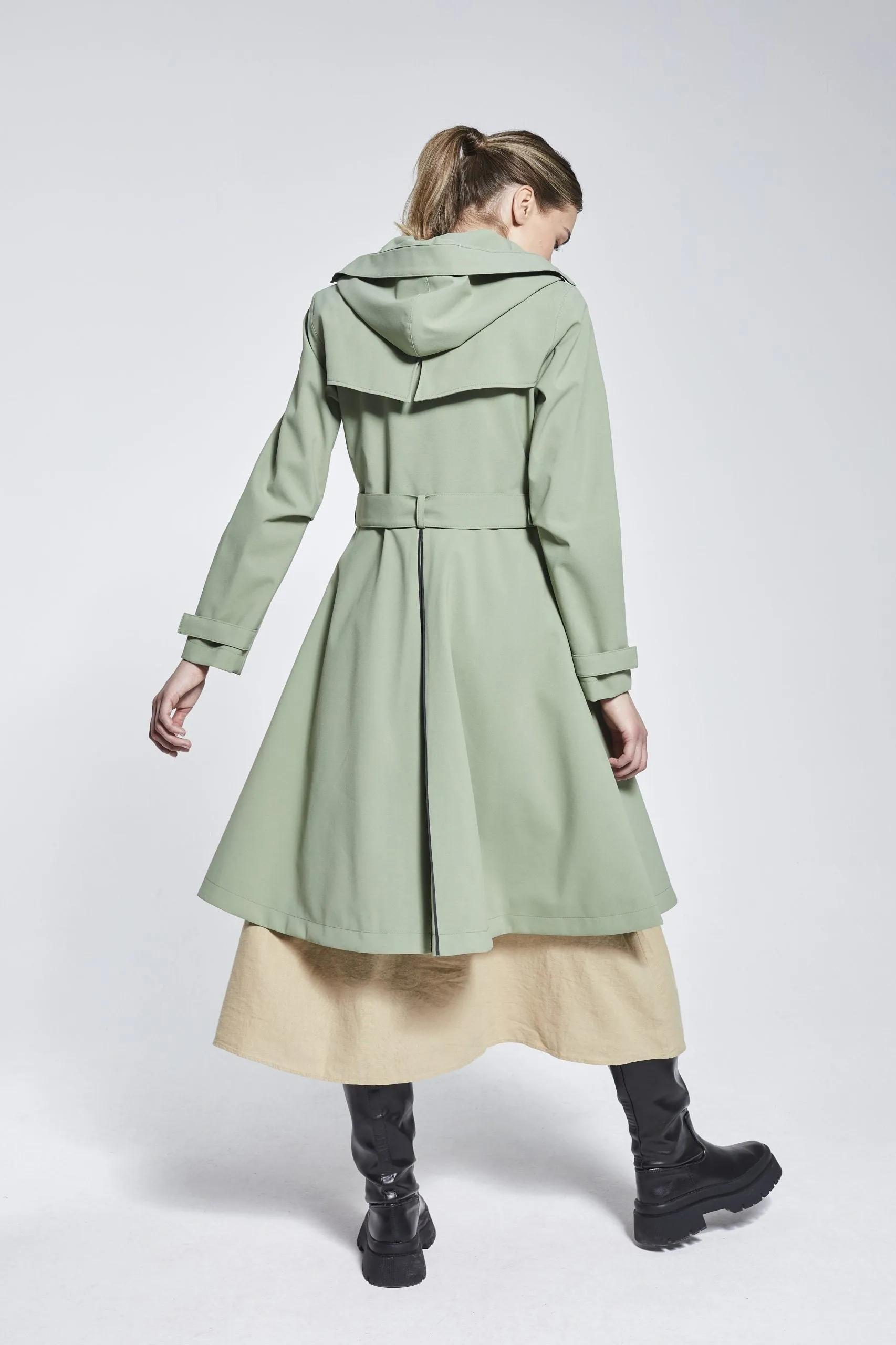 OLIVE FLARE RAINCOAT - recycled materials