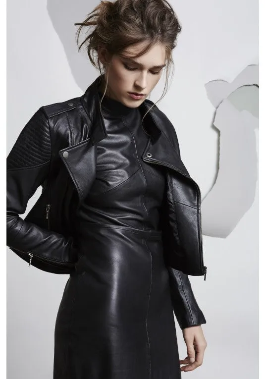 ONCE WAS GAUNTLET LEATHER BIKER JACKET IN BLACK