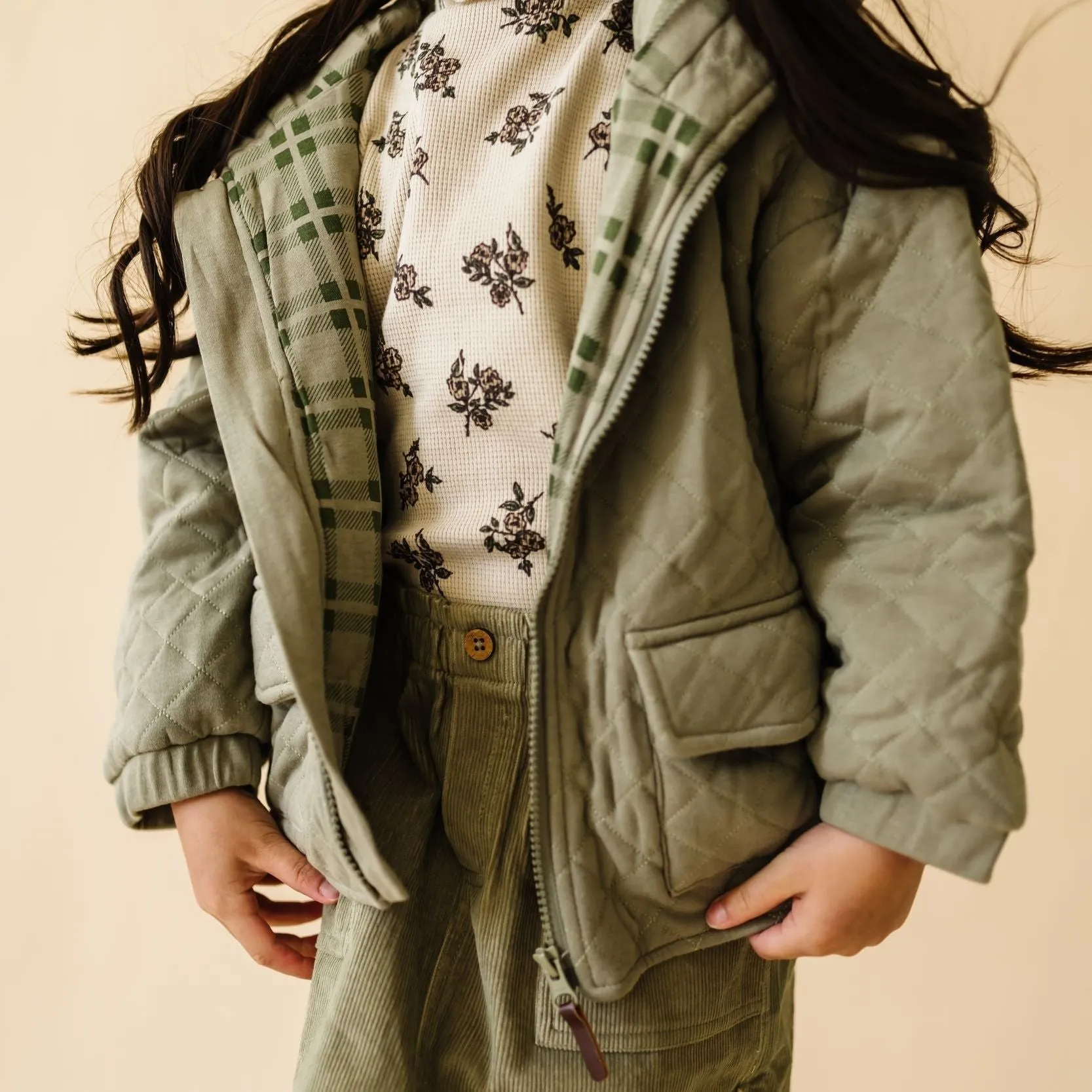 Organic Quilted Hooded Jacket - Olive