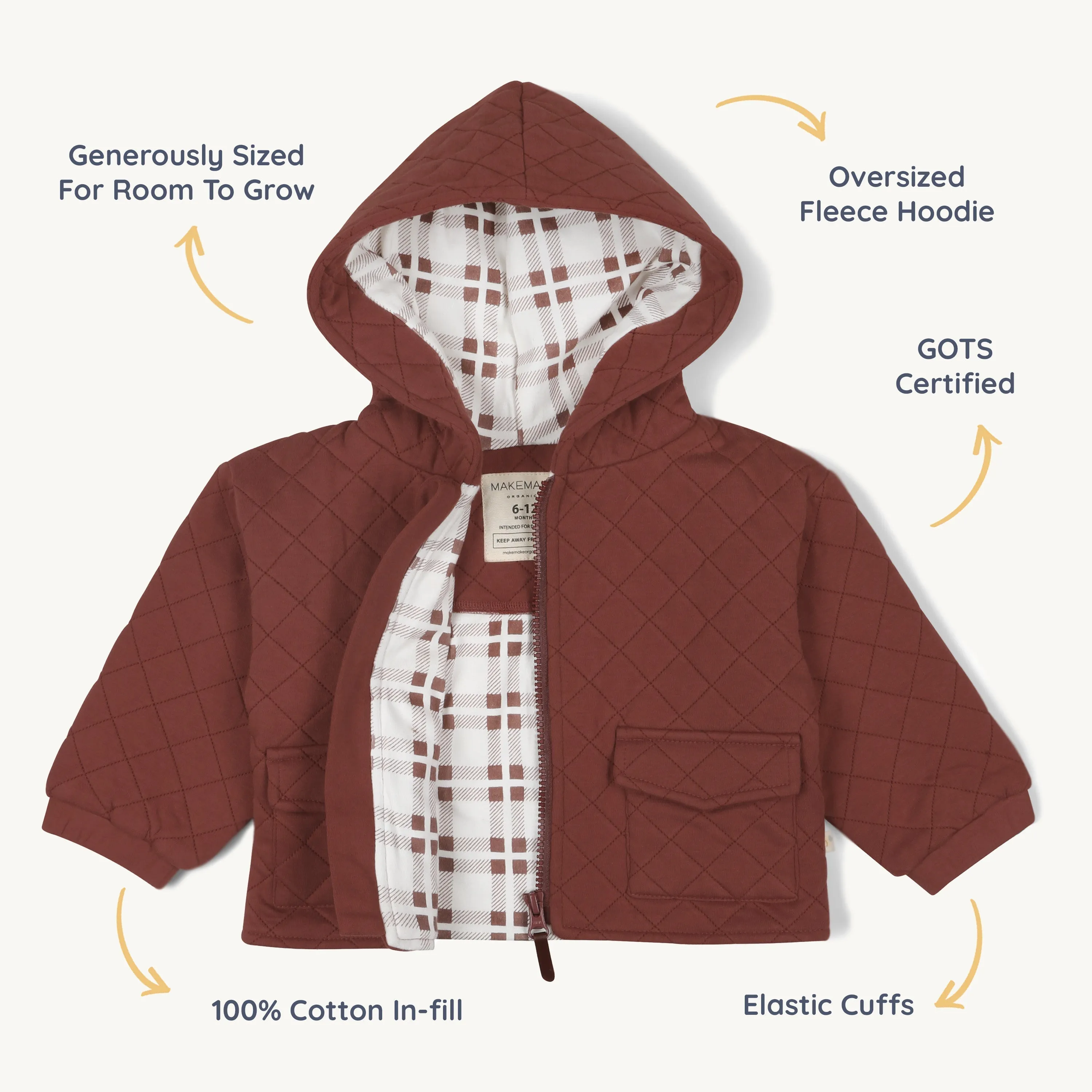 Organic Quilted Hooded Jacket - Plum