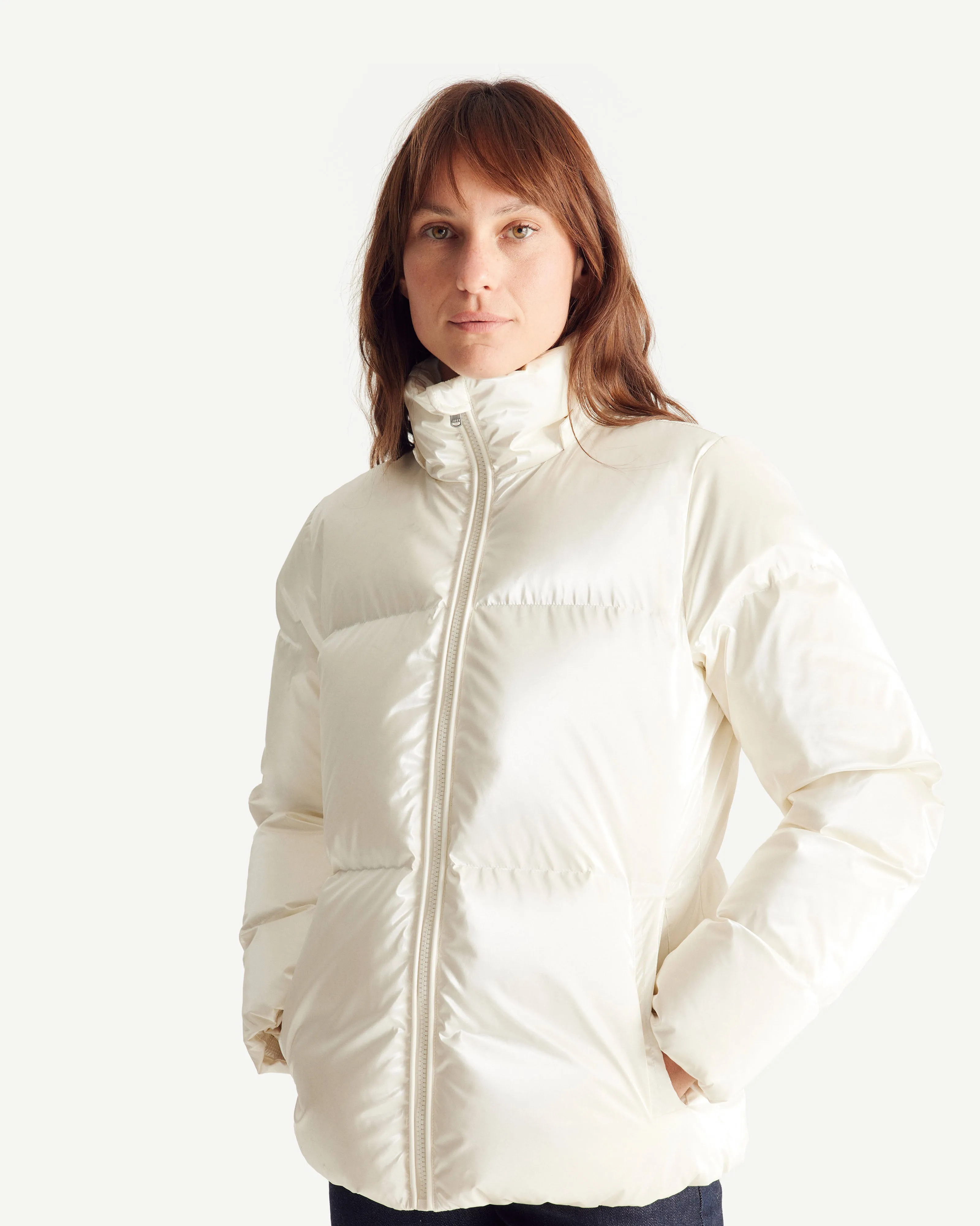 Pearl white Tanya Glossy Extreme Cold iridescent down jacket