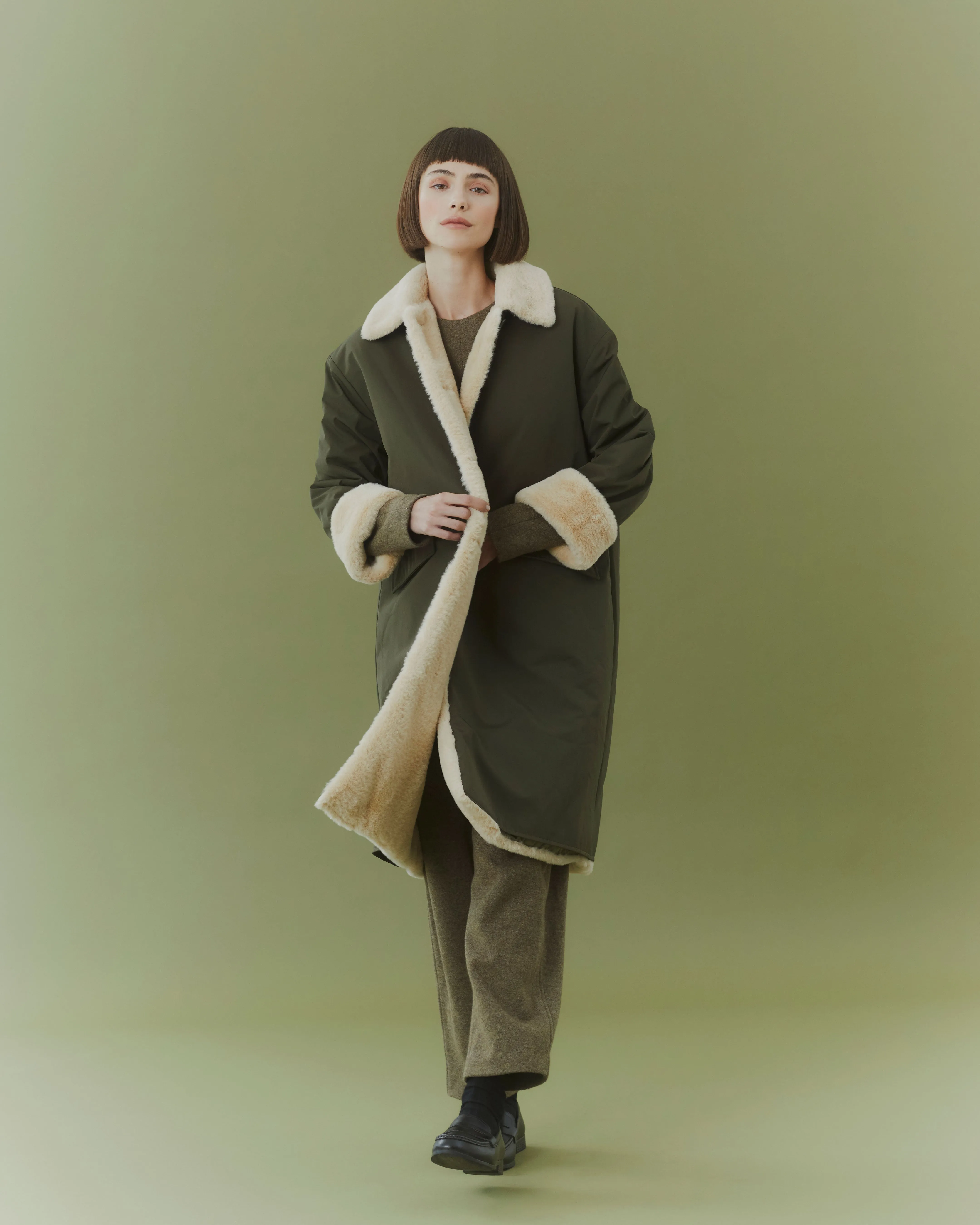 Pile Lined Winter Coat - Olive