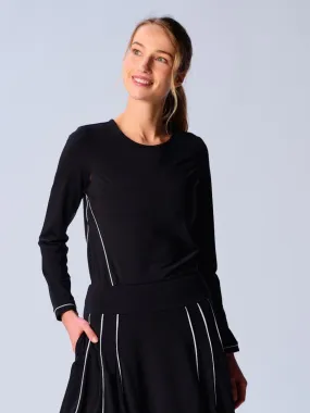 Piping Long Sleeve Top In Black