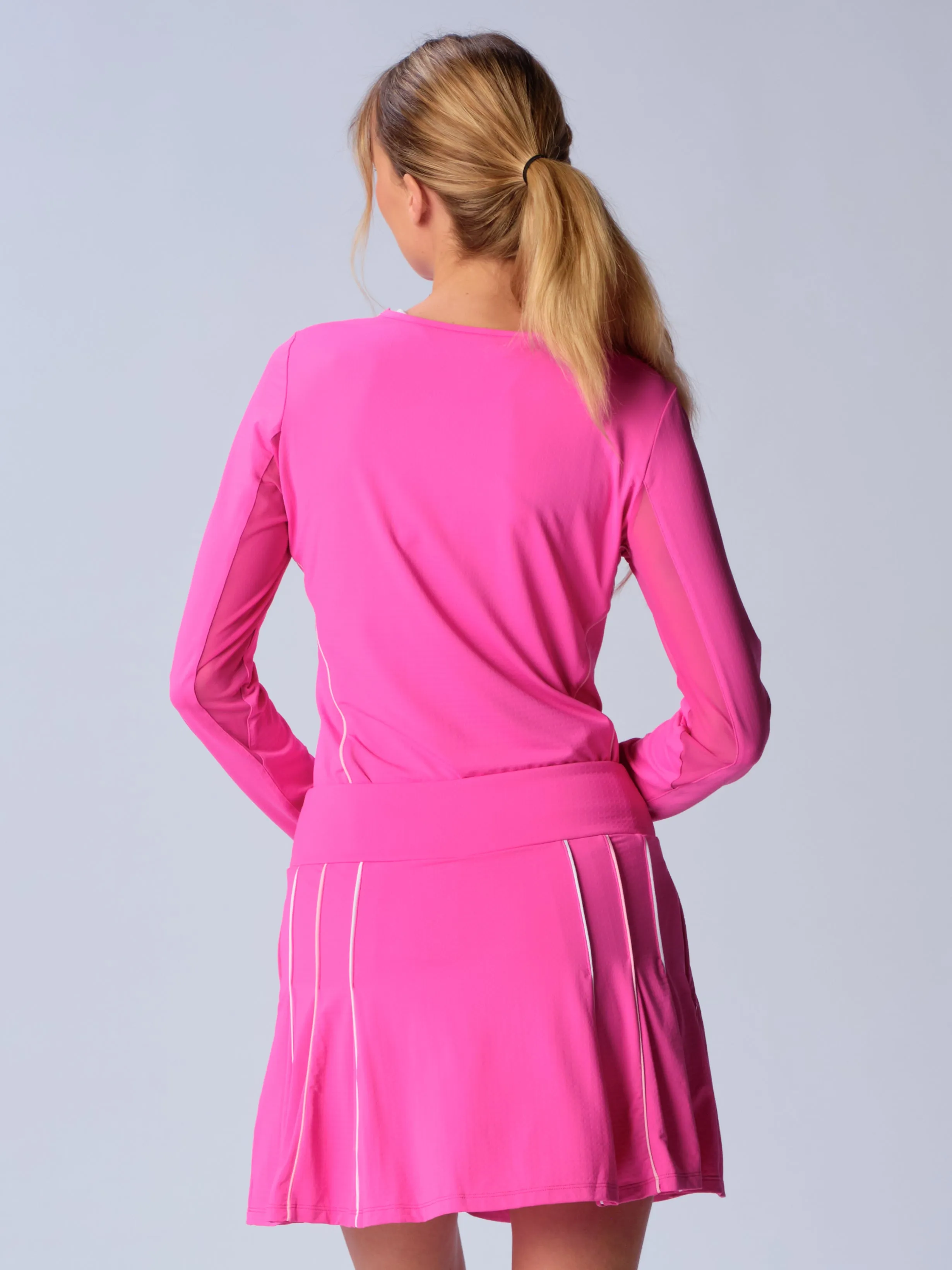 Piping Long Sleeve Top In Hot Pink