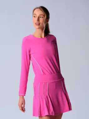 Piping Long Sleeve Top In Hot Pink