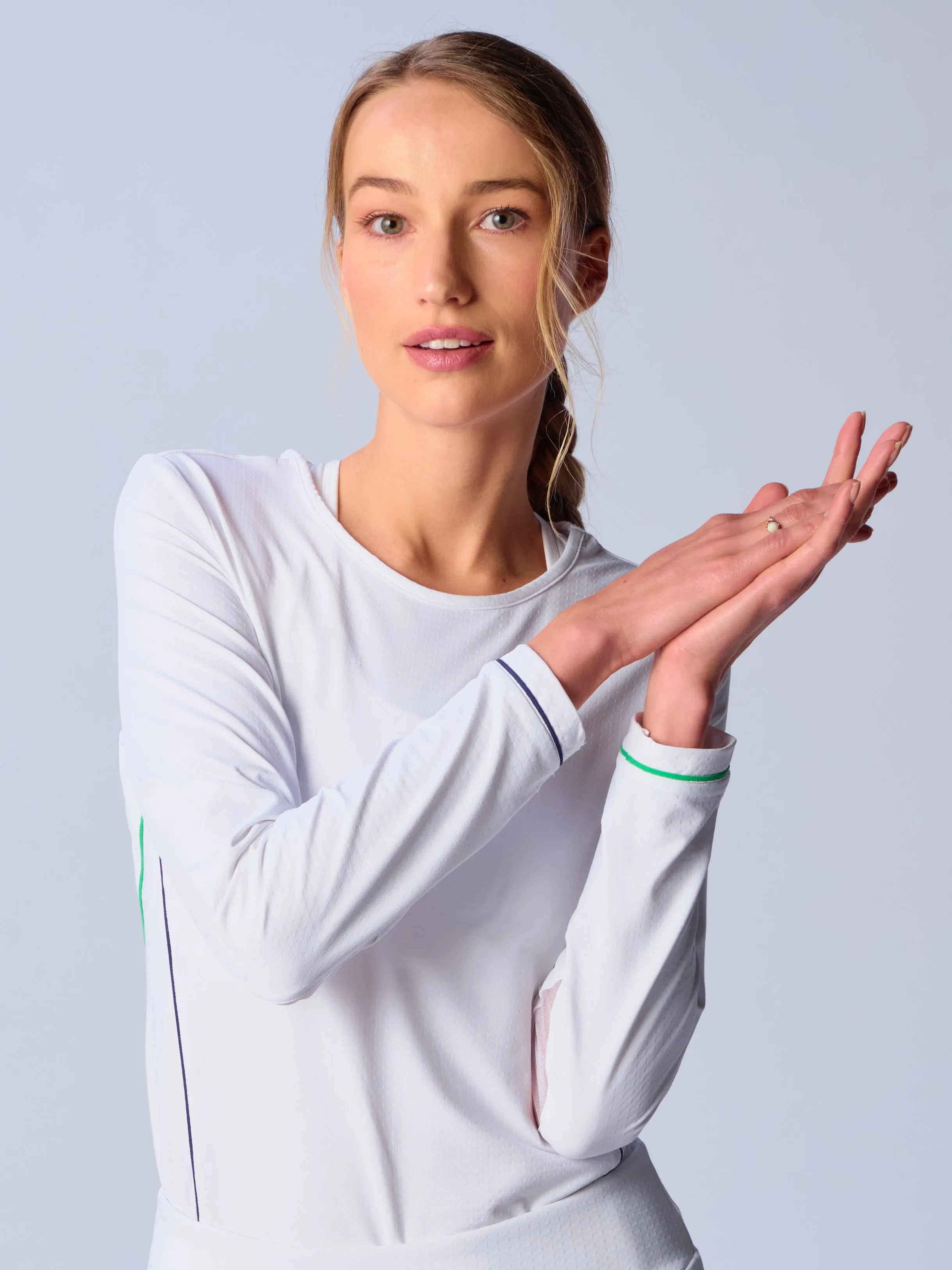 Piping Long Sleeve Top In White