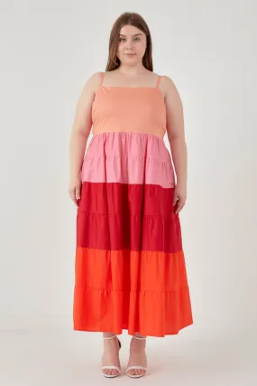 Plus Size Color Block Spaghetti Maxi