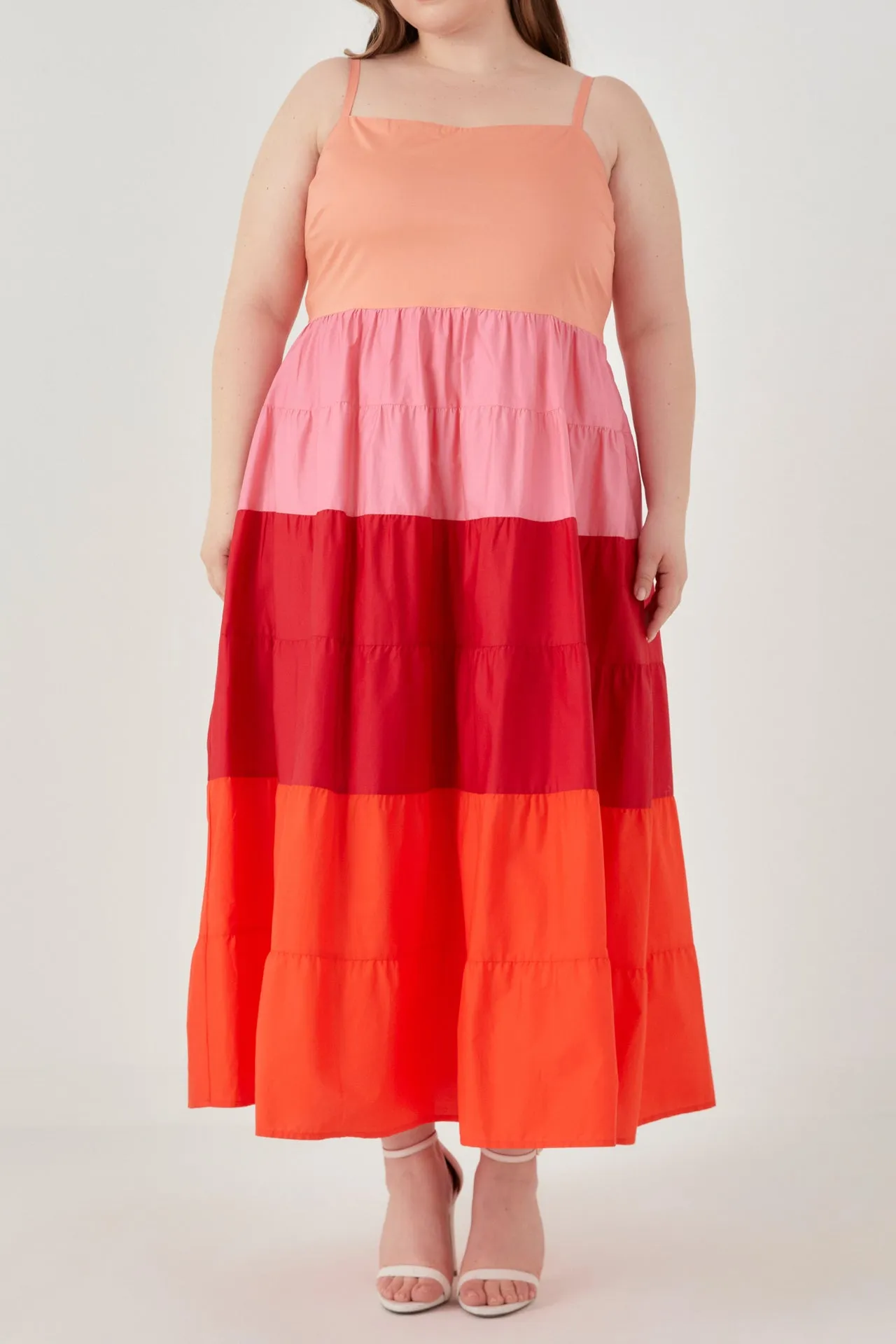 Plus Size Color Block Spaghetti Maxi