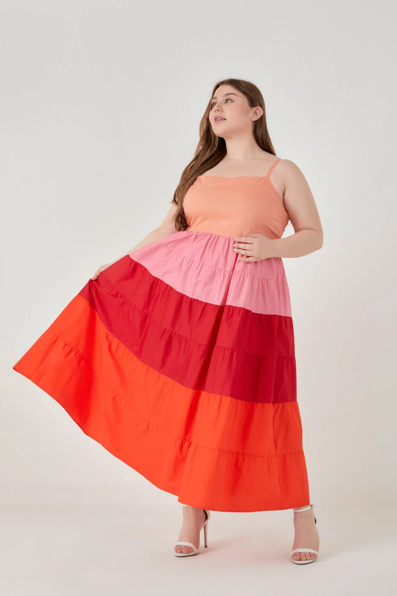 Plus Size Color Block Spaghetti Maxi