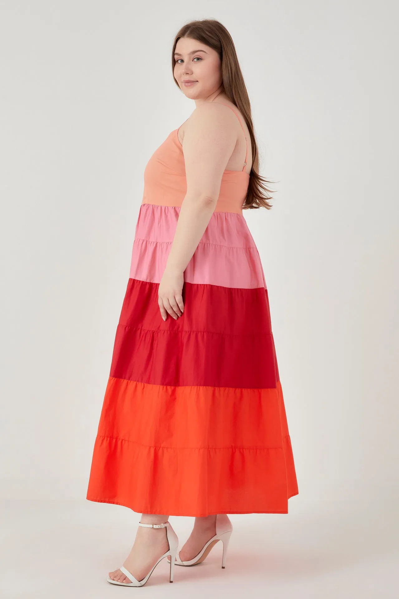 Plus Size Color Block Spaghetti Maxi