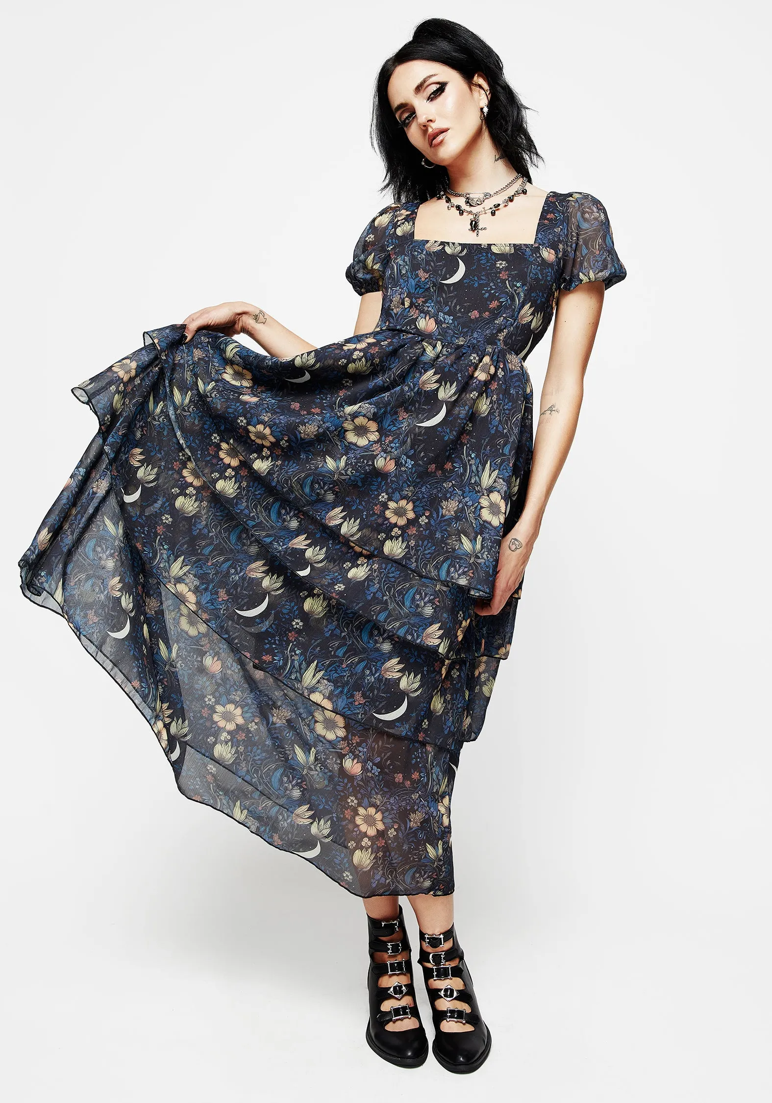 Primrose Floral Chiffon Layered Midaxi Dress