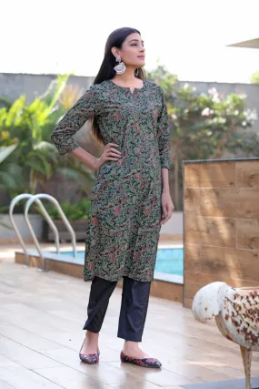 Printed Black Cotton Fabric Kurti