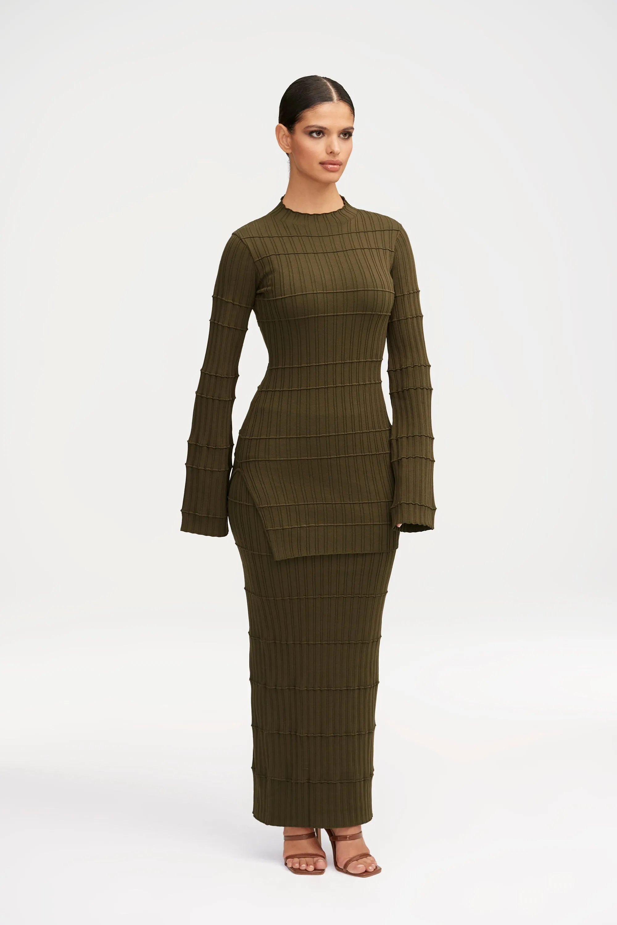 Rania Ribbed Knit Maxi Skirt - Olive