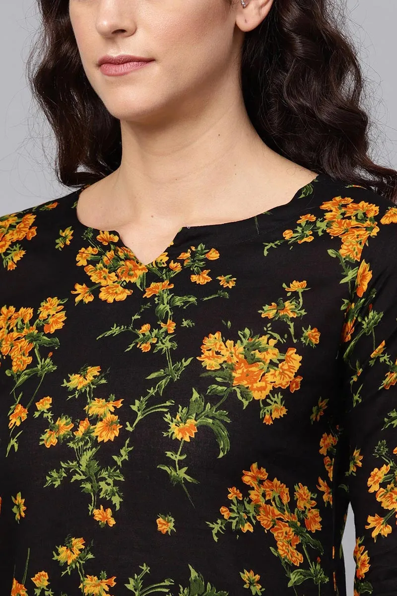 Regular Wear Rayon Blend Fabric Printed Black Color Simple Kurti