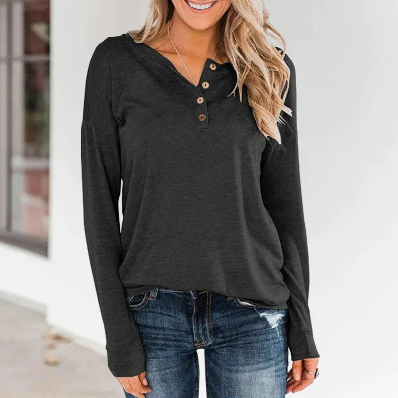 Round Neck Pullover Button T-Shirt