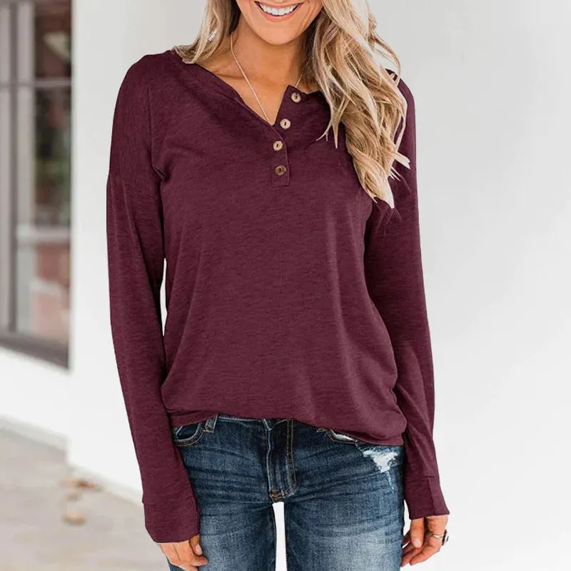 Round Neck Pullover Button T-Shirt