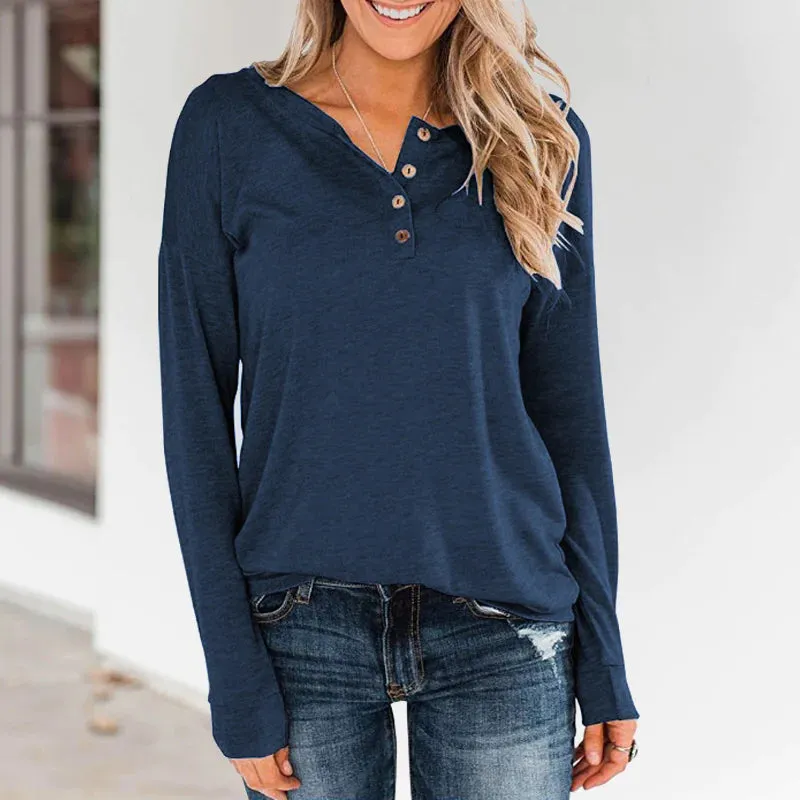 Round Neck Pullover Button T-Shirt