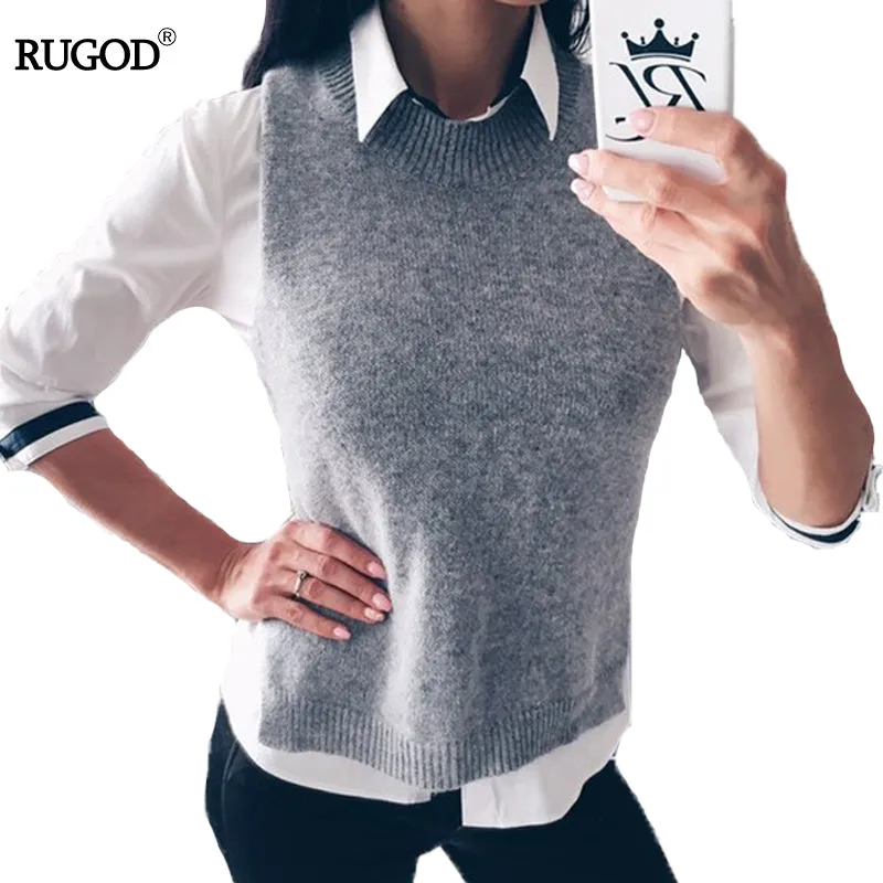 Rugod 2017 Autumn Winter Jacket Women Vest Warm Wool Vests Plus Size Gray Sleeveless O Neck Knitted Veste Femme Colete Feminino