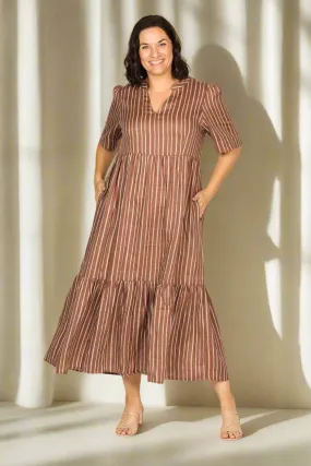 Sabre Linen V-Neck Dress in Nutmeg