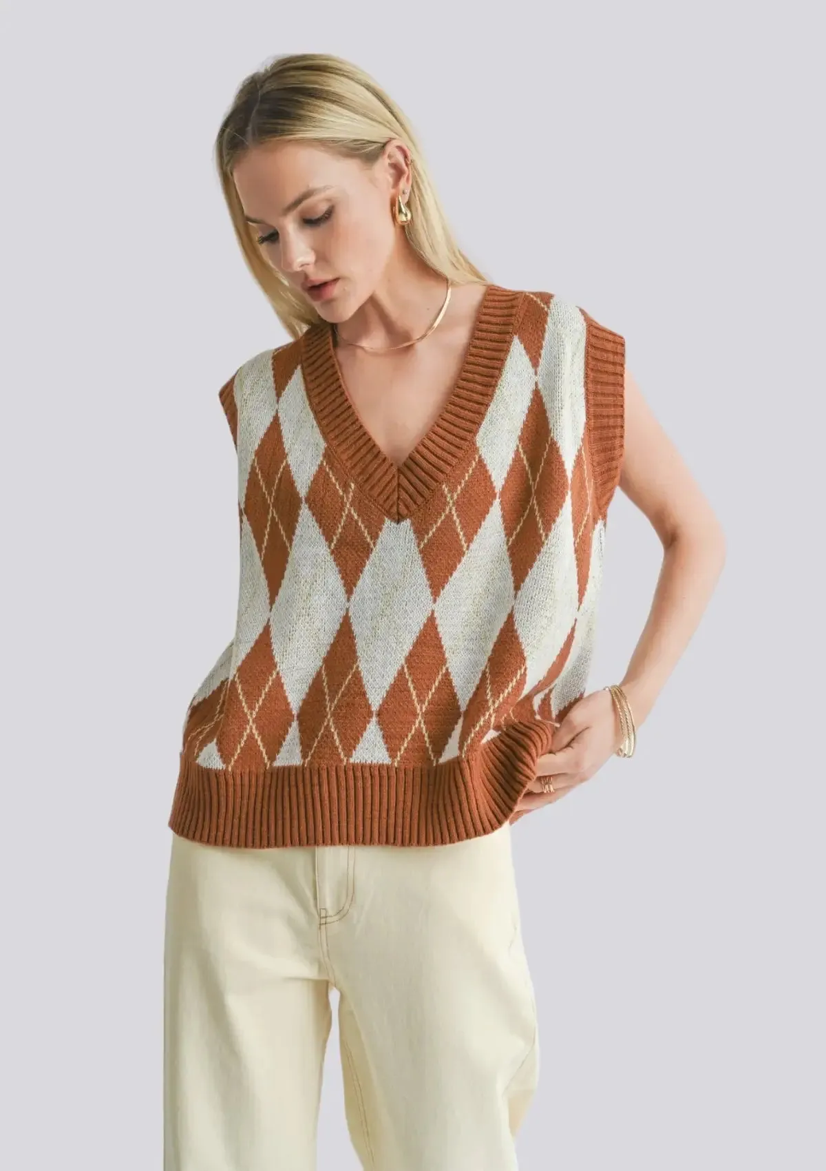 Sage The Label - Shawna  Argyle Sweater Vest