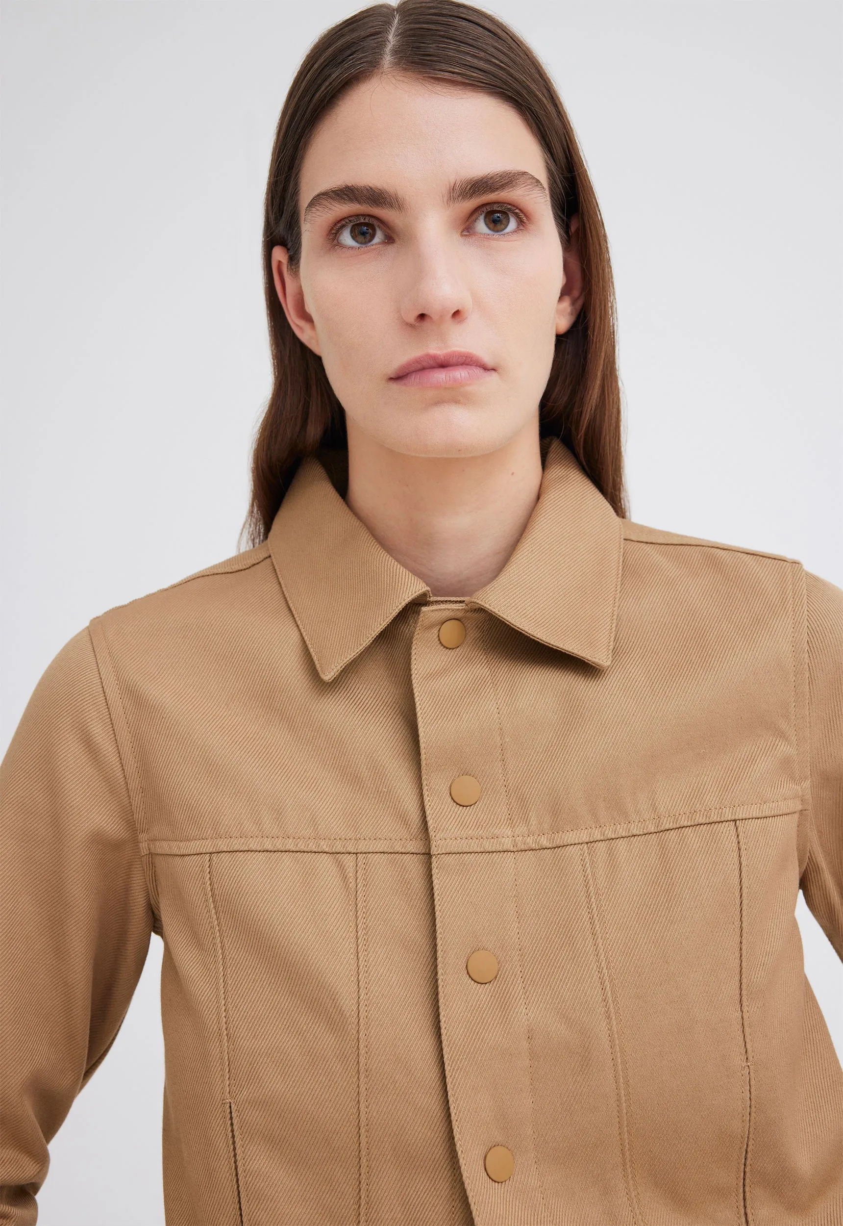 Shako Cropped Denim Jacket in Camel Neutral